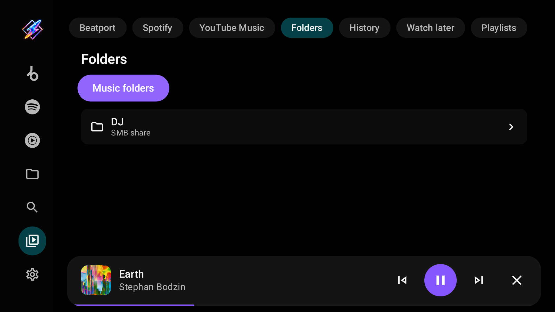 Library → Folders listing an SMB source