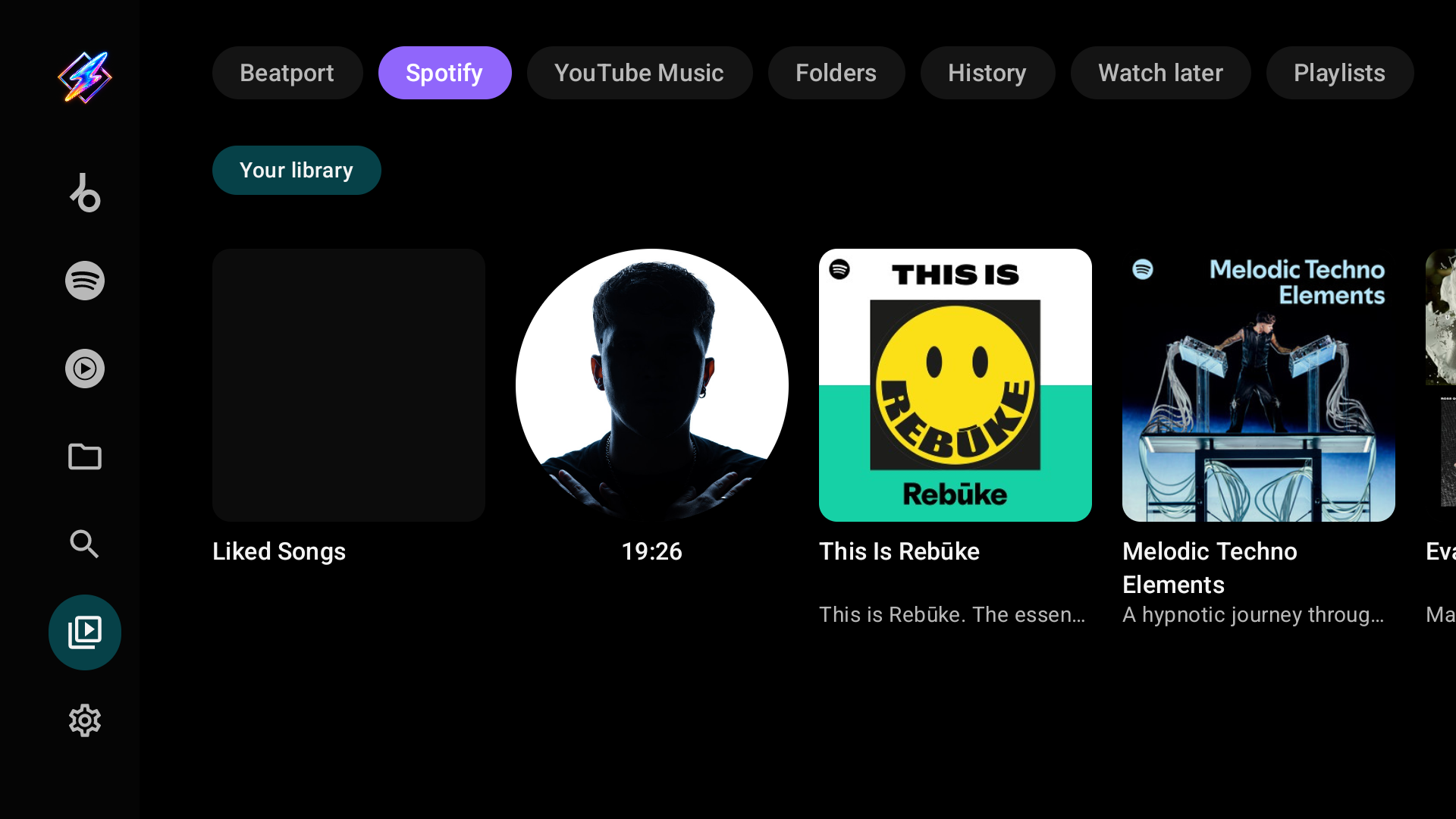 The Spotify chip in Library with Liked Songs and saved playlists