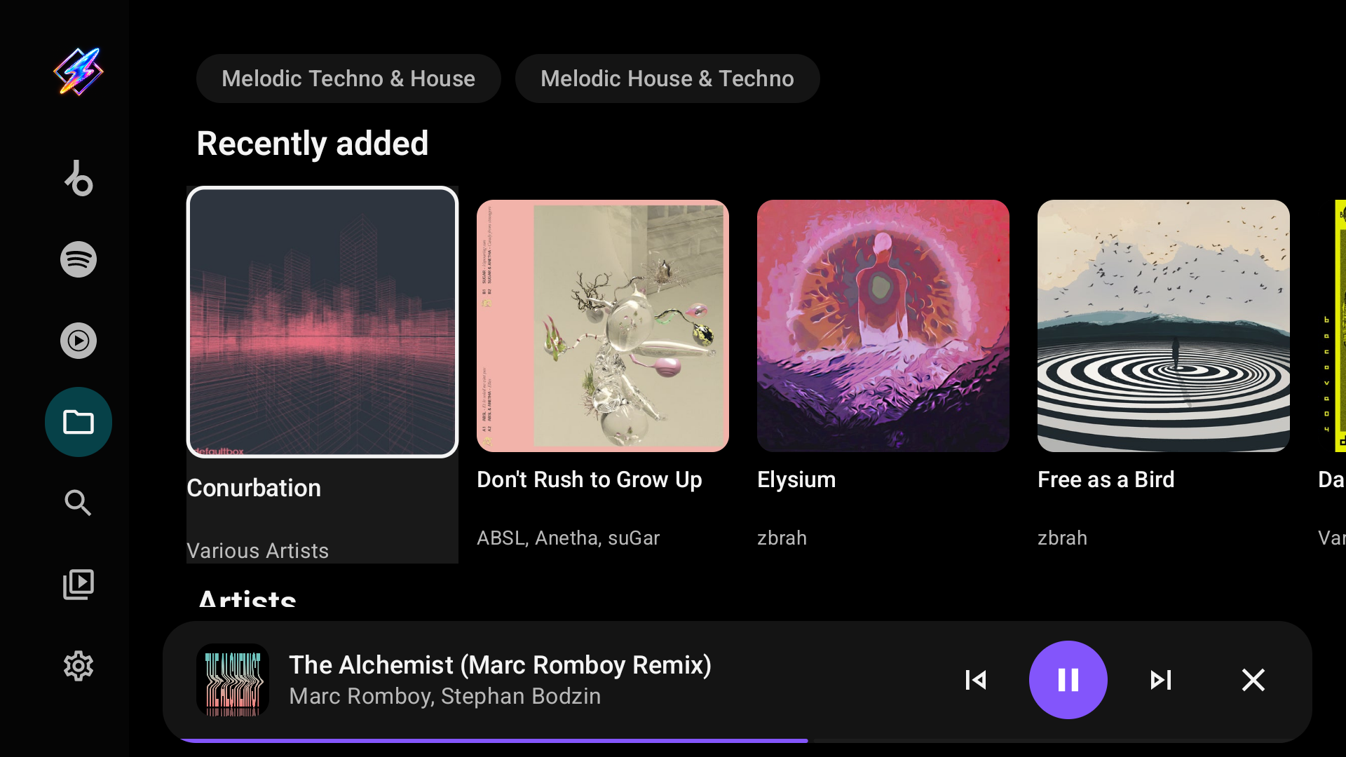 The mini player along the bottom of the Local library tab