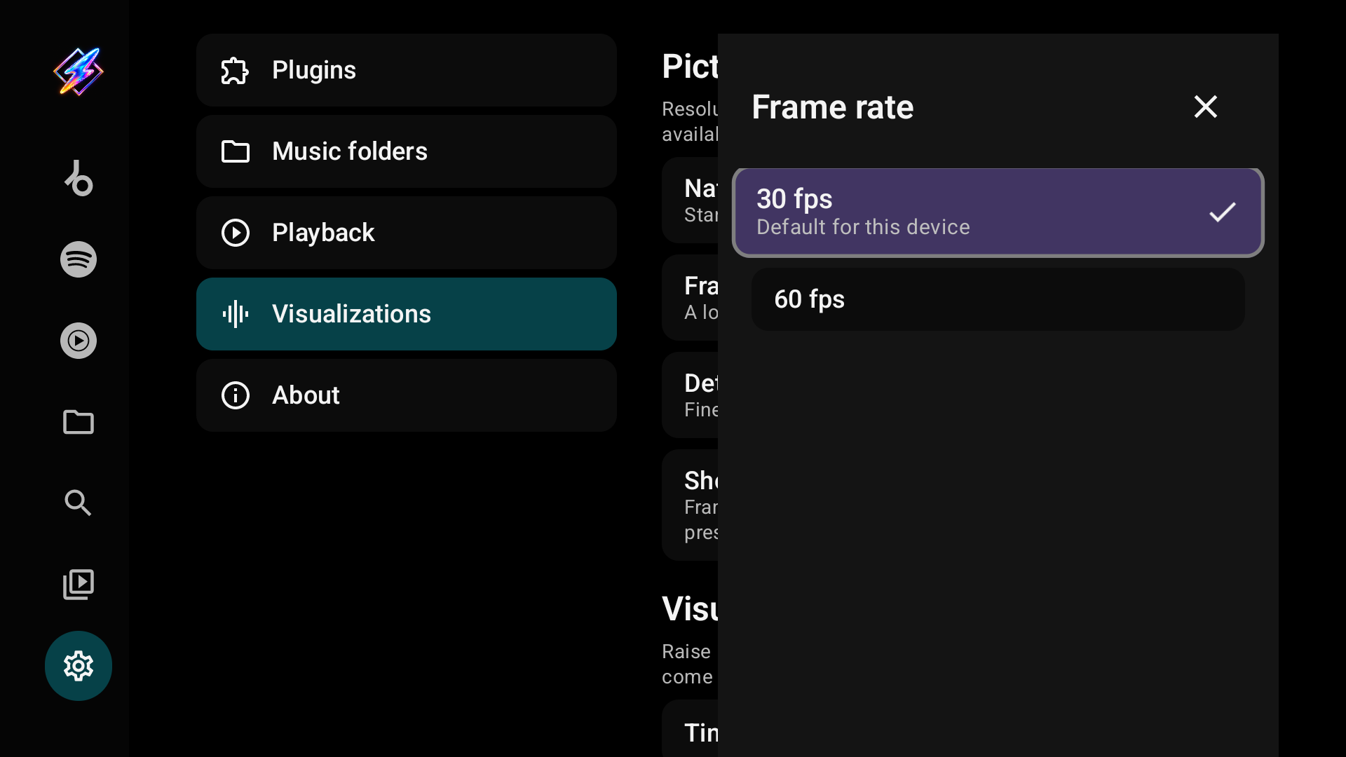 Frame rate picker: 30 and 60 fps on a 60 Hz display