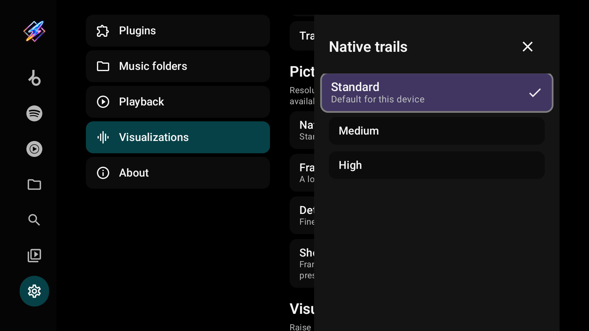 Native trails picker: Standard, Medium and High