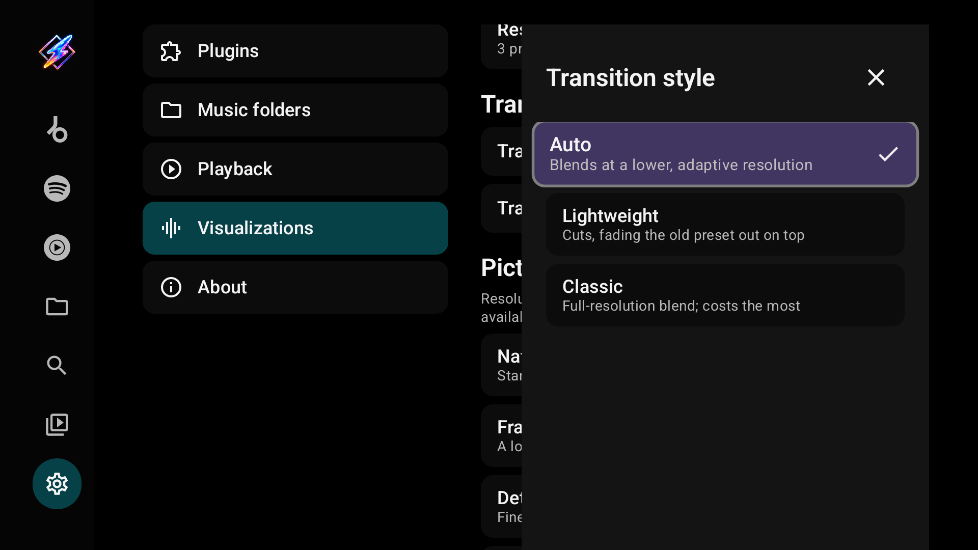 Transition style picker: Auto, Lightweight and Classic