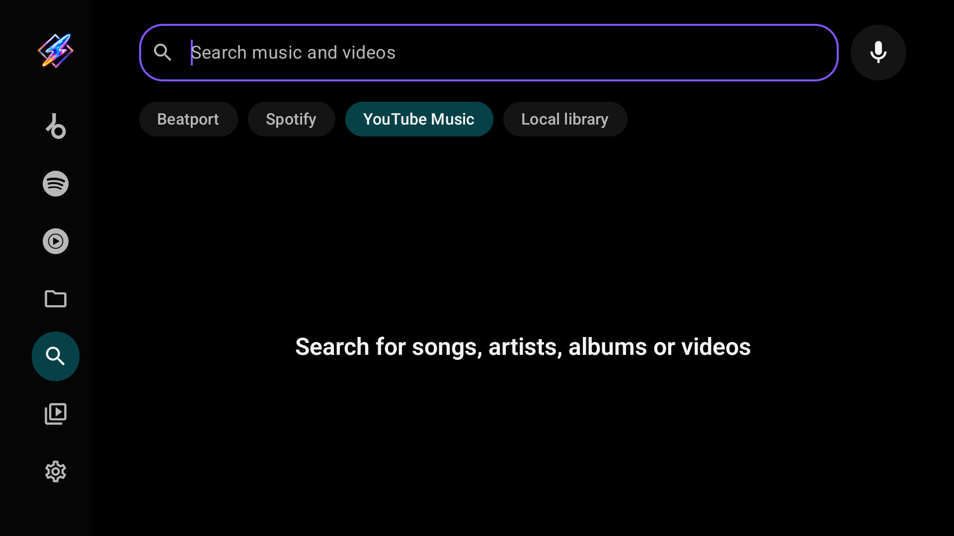 Search with Beatport, Spotify, YouTube Music and Local library chips