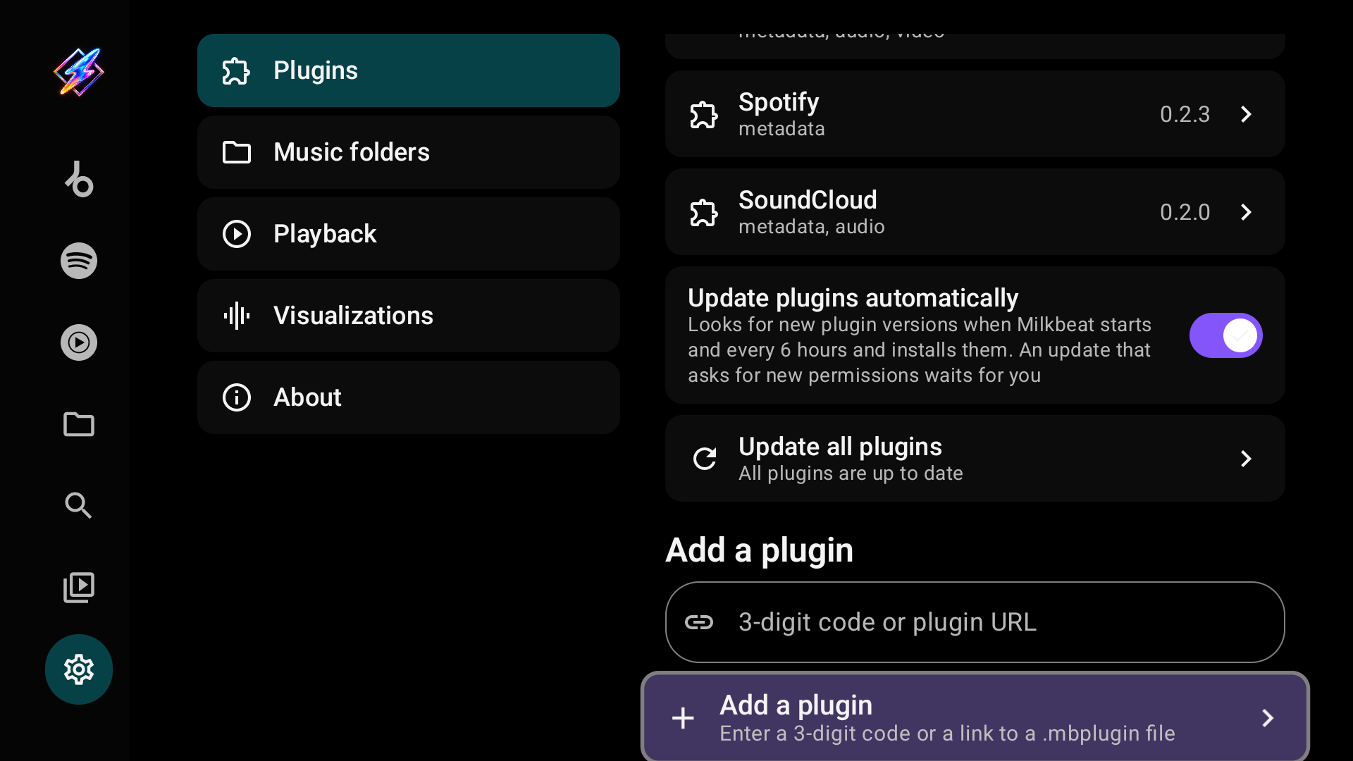 Automatic plugin updates, Update all plugins and Add a plugin