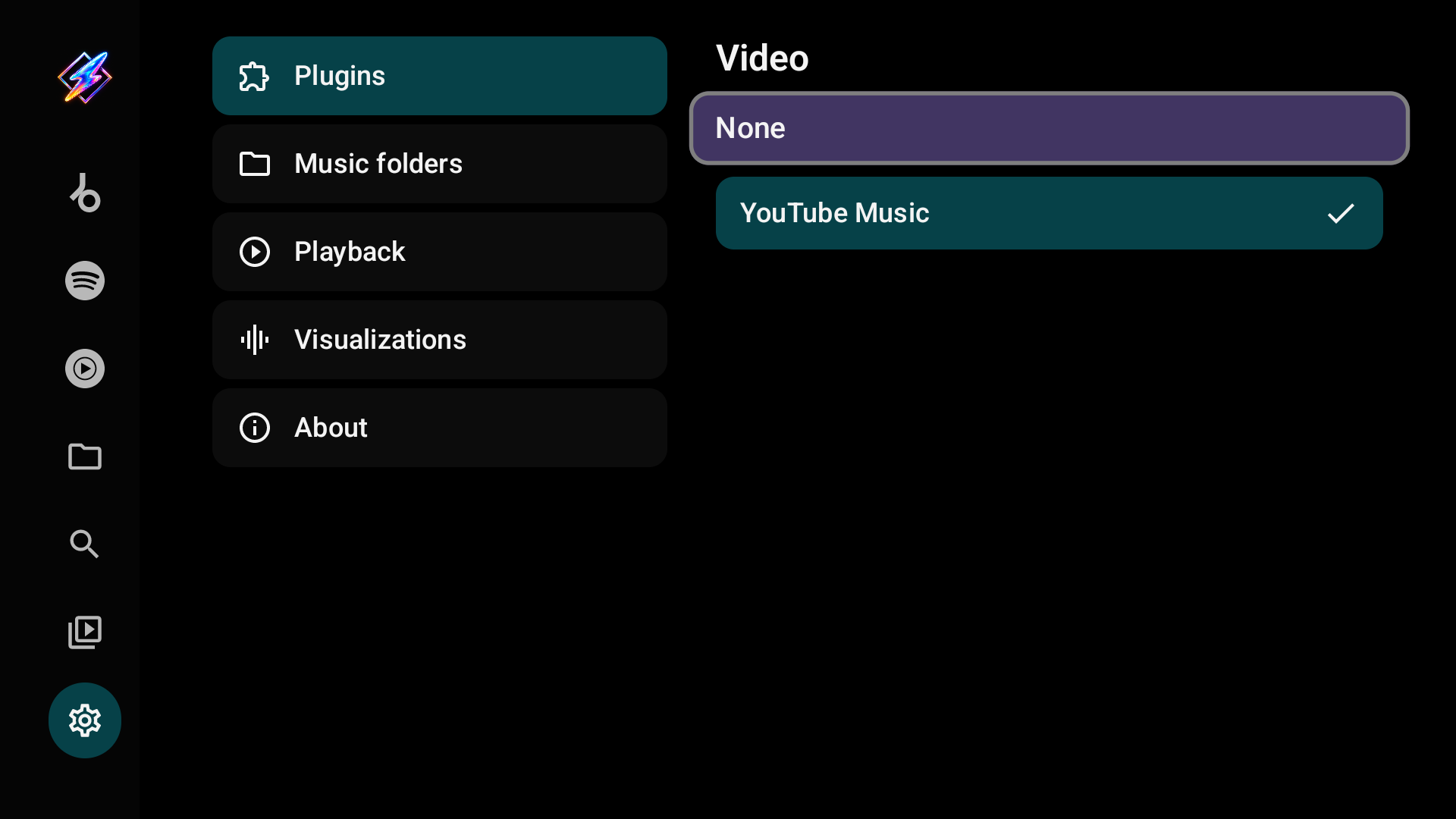 The Video provider choice: None or YouTube Music