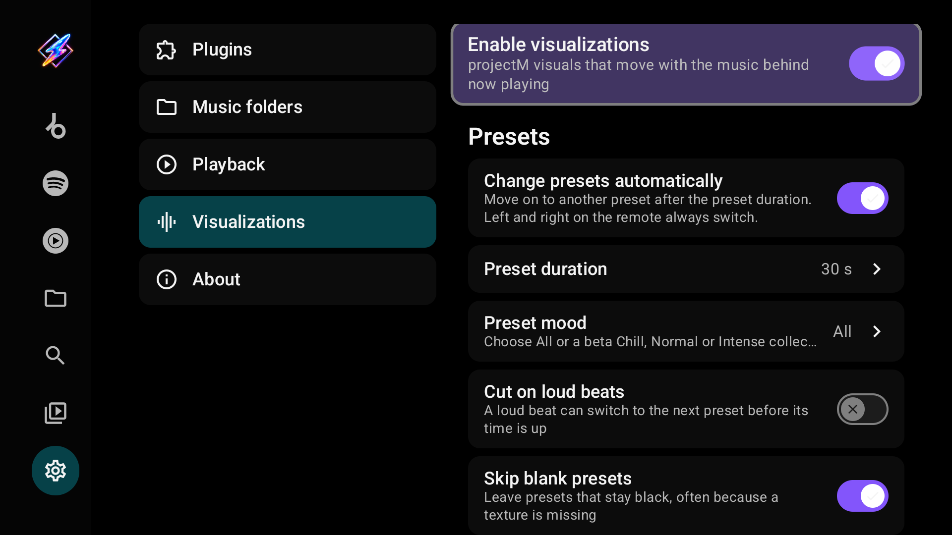 Enable visualizations and the Presets section