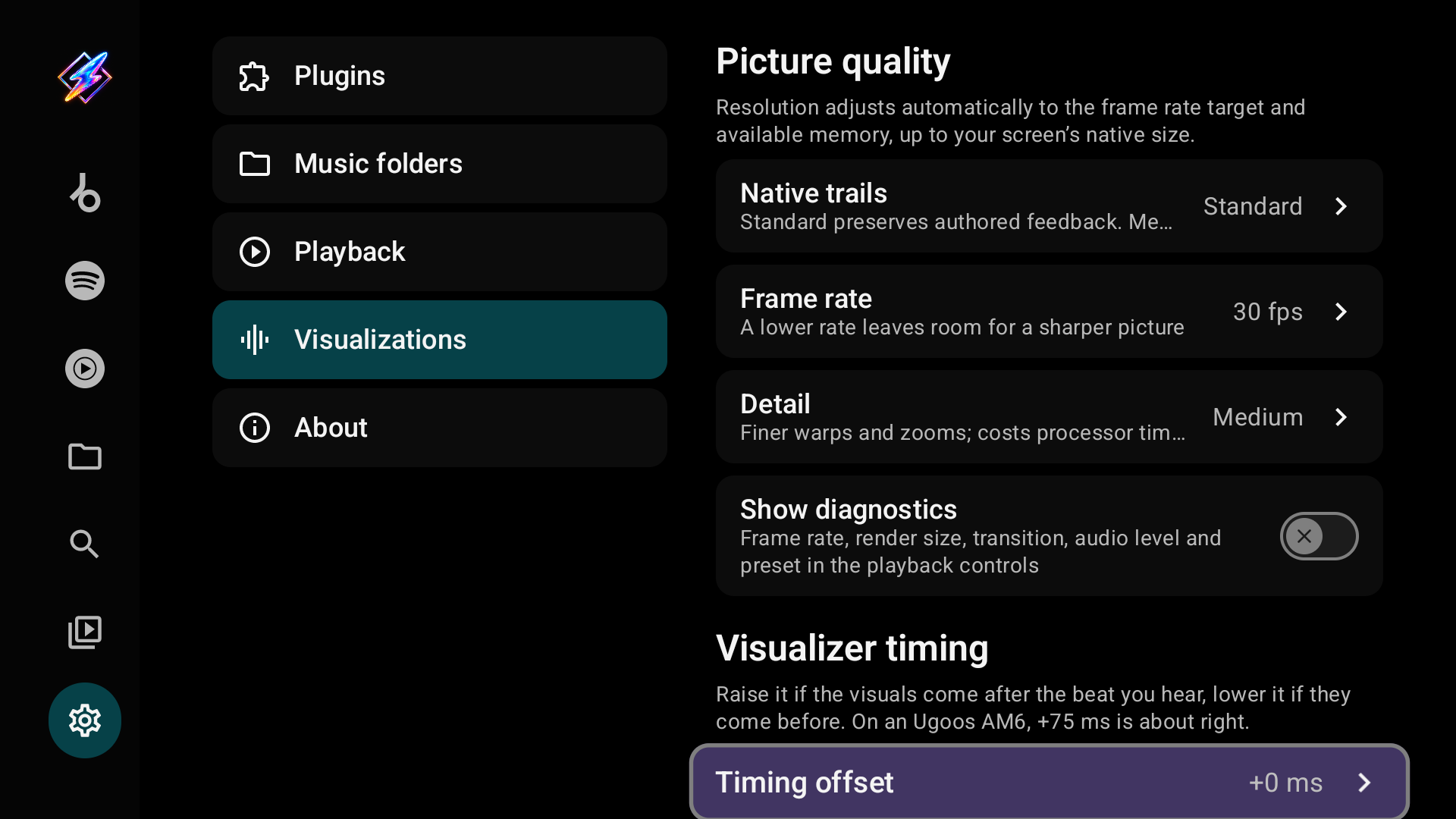 Show diagnostics and Visualizer timing