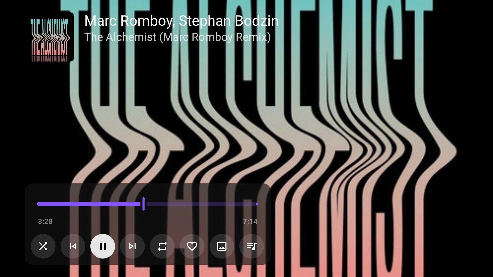 The artwork view: the cover filling the screen behind the controls