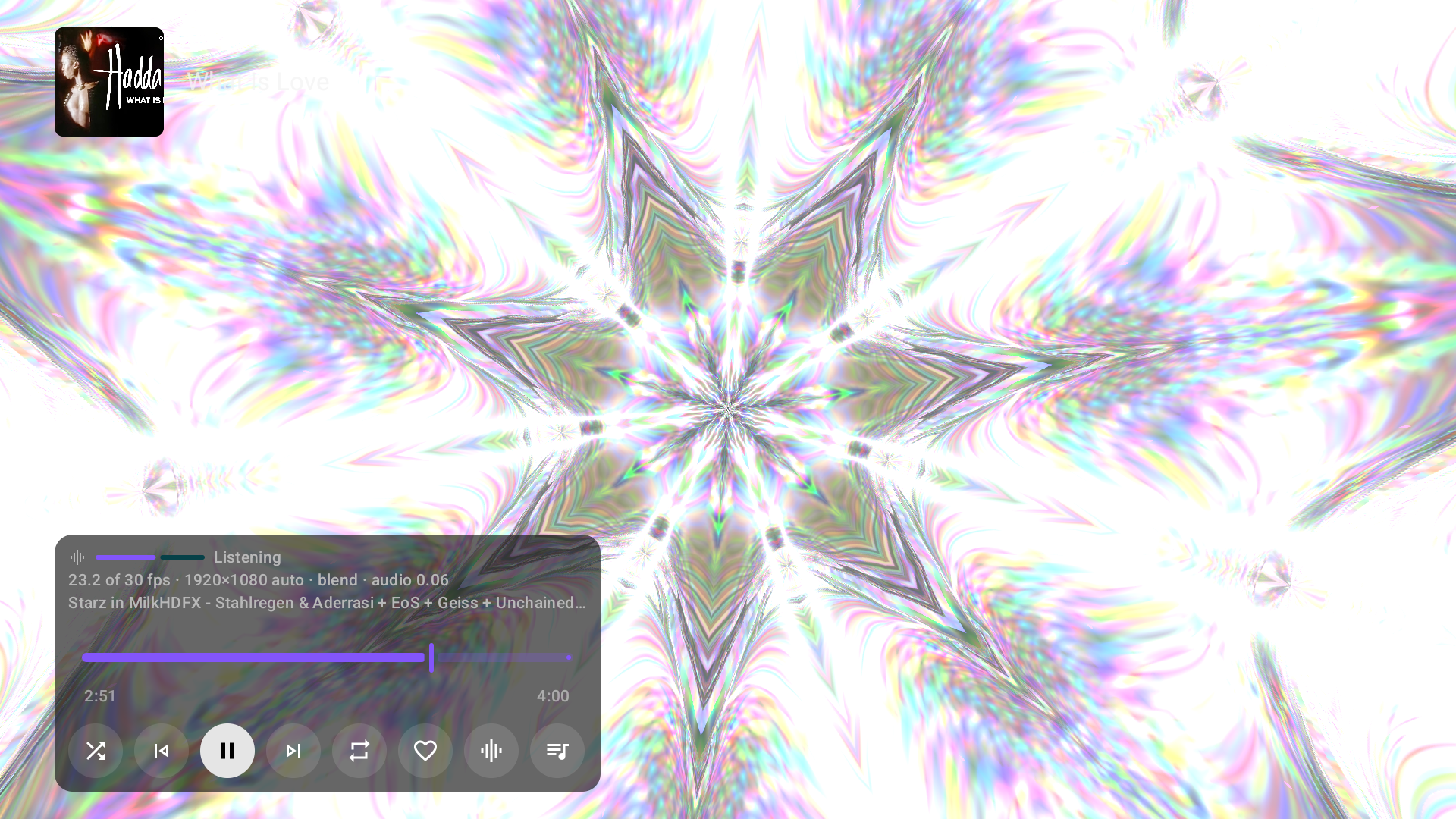 Diagnostics with the defaults: 30 fps target, automatic resolution and blend